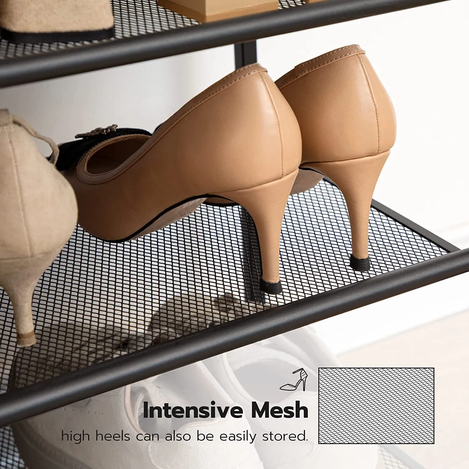 4 Tier Shoe Rack, Shoe Storage Organizer, Shoe Shelf with 3 Mesh Shelves