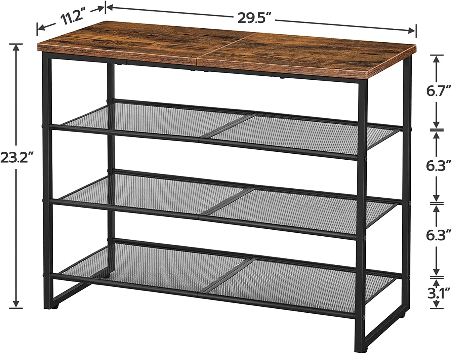 4 Tier Shoe Rack, Shoe Storage Organizer, Shoe Shelf with 3 Mesh Shelves