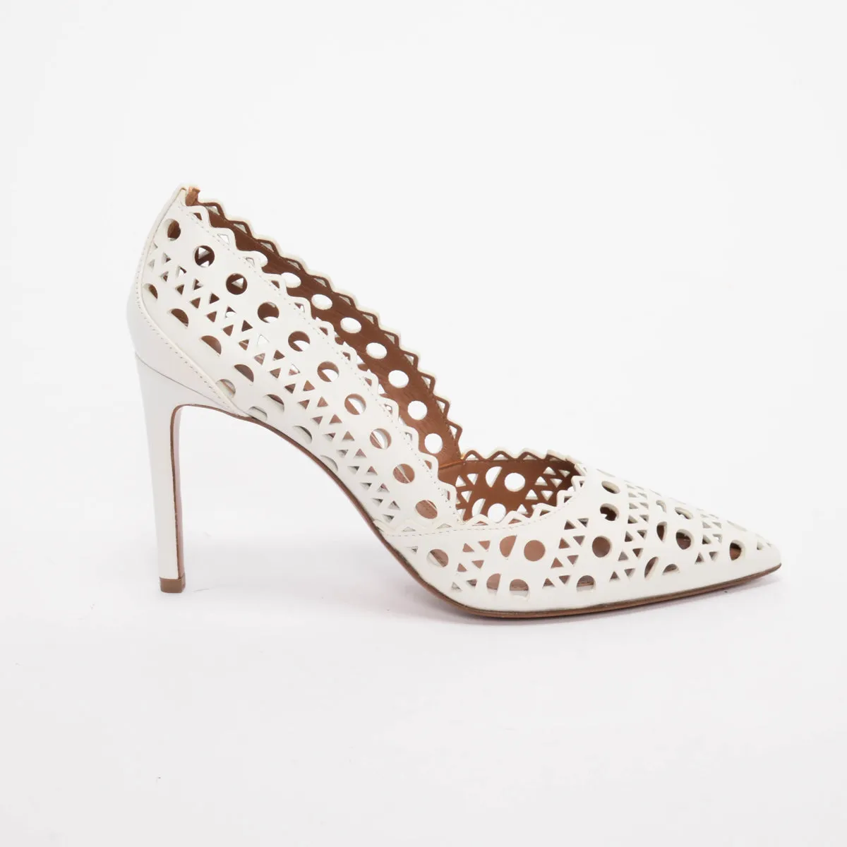 Alaia White Laser Cut Lambskin Openwork Pumps 37