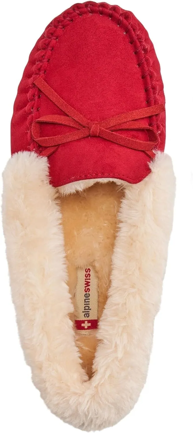 Alpine Swiss Leah Womens Moccasin Slippers | Faux Fur Lined Slip-On House Shoes | Cozy, Stylish & Durable Indoor Comfort