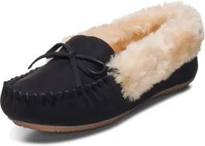 Alpine Swiss Leah Womens Moccasin Slippers | Faux Fur Lined Slip-On House Shoes | Cozy, Stylish & Durable Indoor Comfort