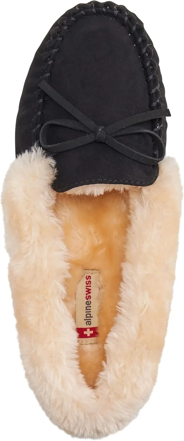 Alpine Swiss Leah Womens Moccasin Slippers | Faux Fur Lined Slip-On House Shoes | Cozy, Stylish & Durable Indoor Comfort