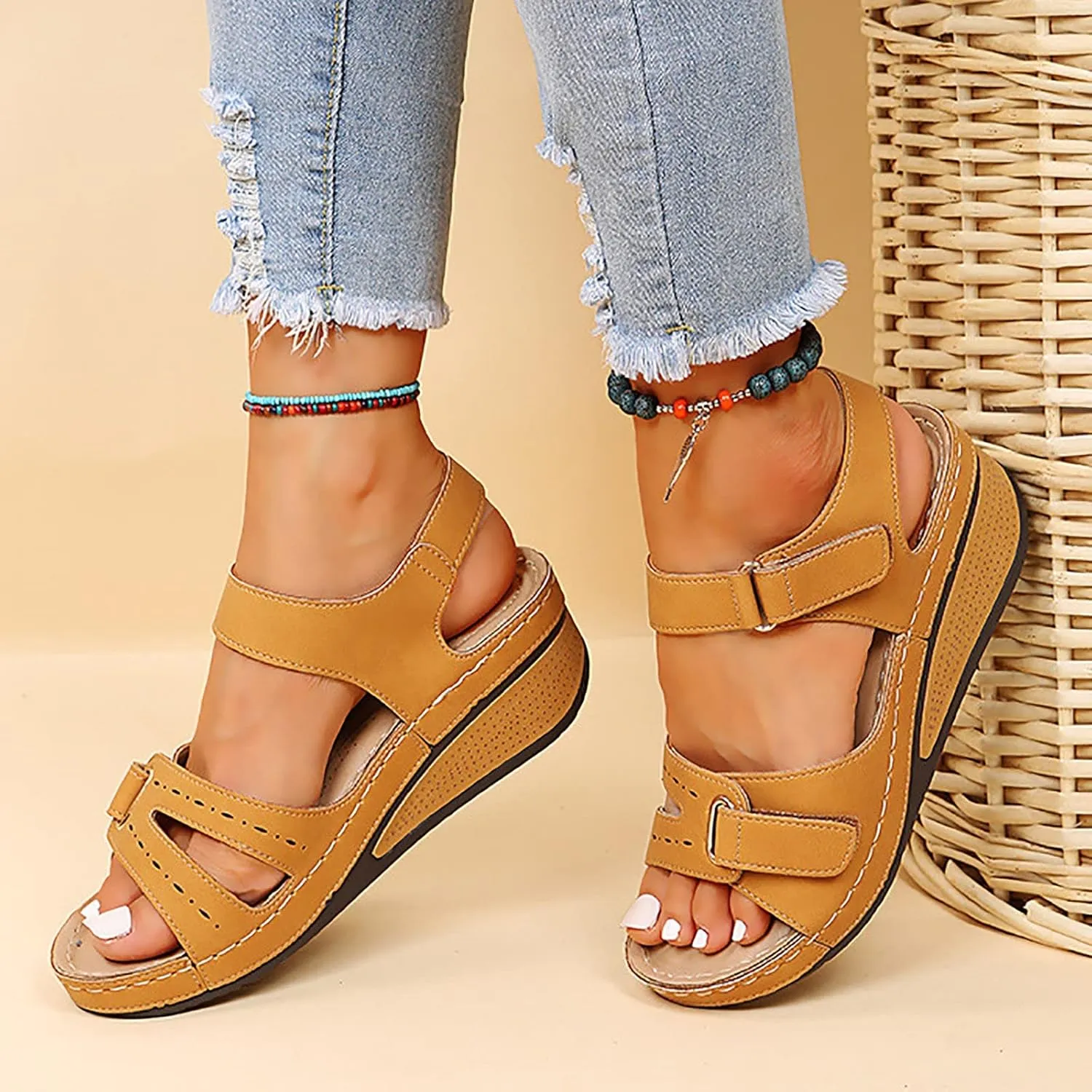 AMDBEL Summer Sandals for Women 2024 Trendy Womens Sandals Arch Support Orthotic Sandals Flip Flops Wedge Walking Slippers