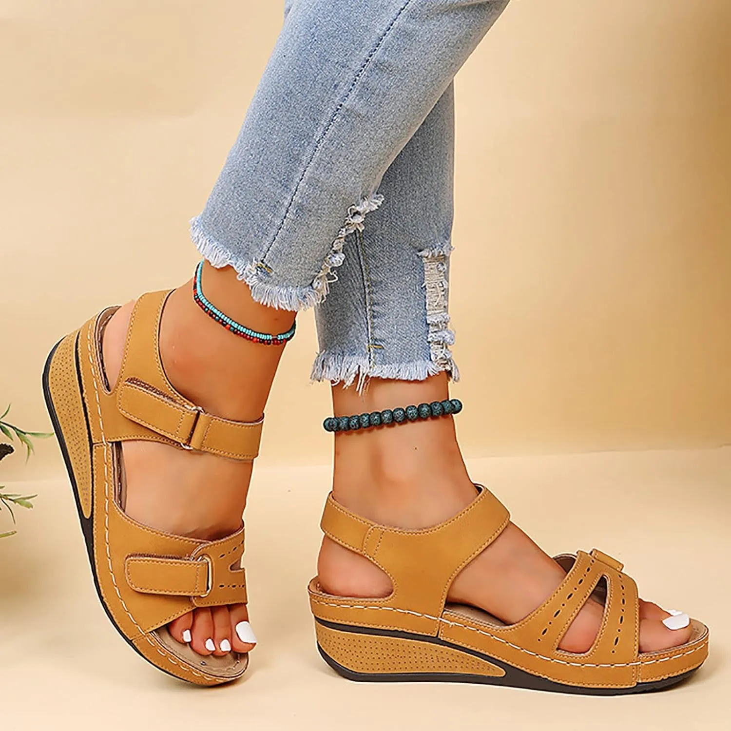 AMDBEL Summer Sandals for Women 2024 Trendy Womens Sandals Arch Support Orthotic Sandals Flip Flops Wedge Walking Slippers