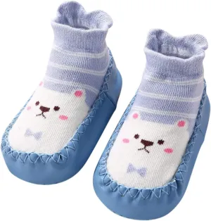 Autumn and Winter Cute Children Toddler Shoes Flat Bottom Non Slip Floor Sports Shoes Socks Shoes Warm Boys School Shoes (Blue, 18-24 Months)