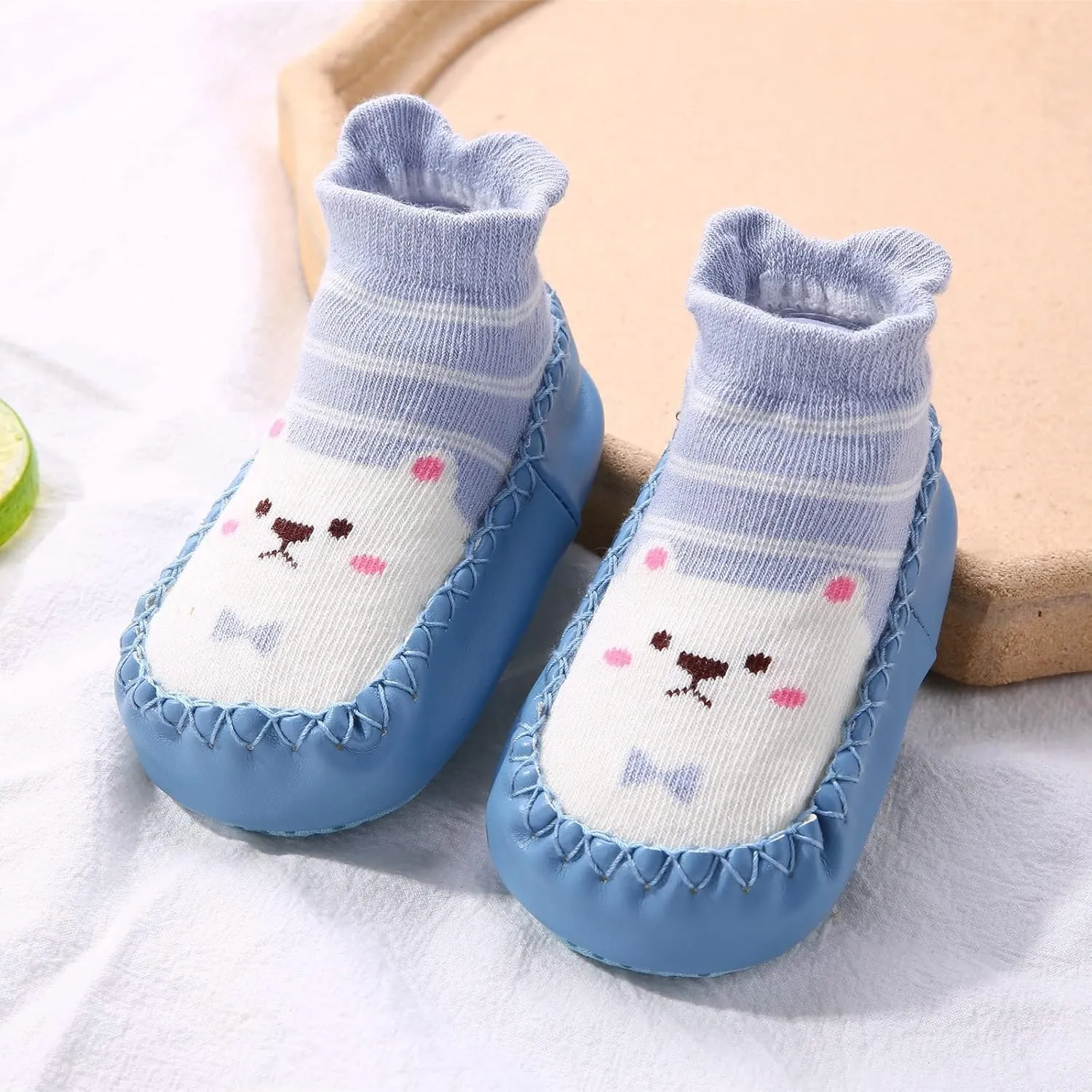 Autumn and Winter Cute Children Toddler Shoes Flat Bottom Non Slip Floor Sports Shoes Socks Shoes Warm Boys School Shoes (Blue, 18-24 Months)