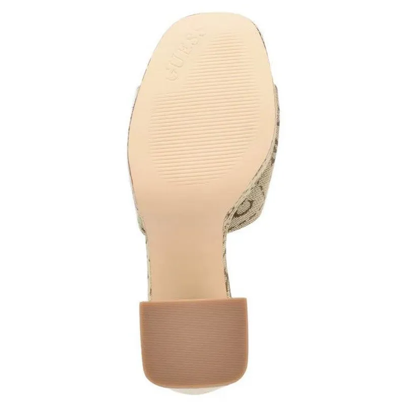 Beige Print Slide Block Heels