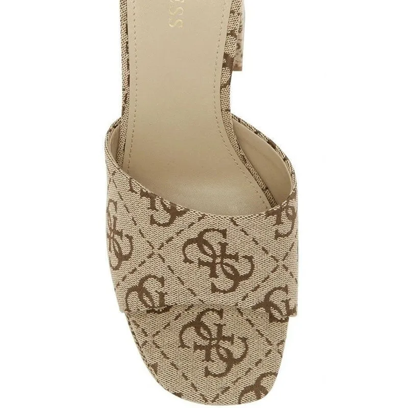 Beige Print Slide Block Heels