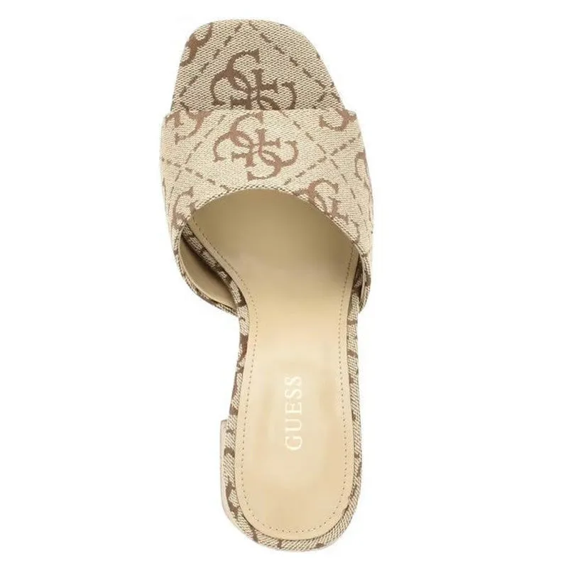 Beige Print Slide Block Heels