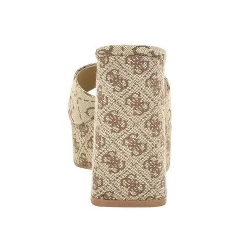 Beige Print Slide Block Heels