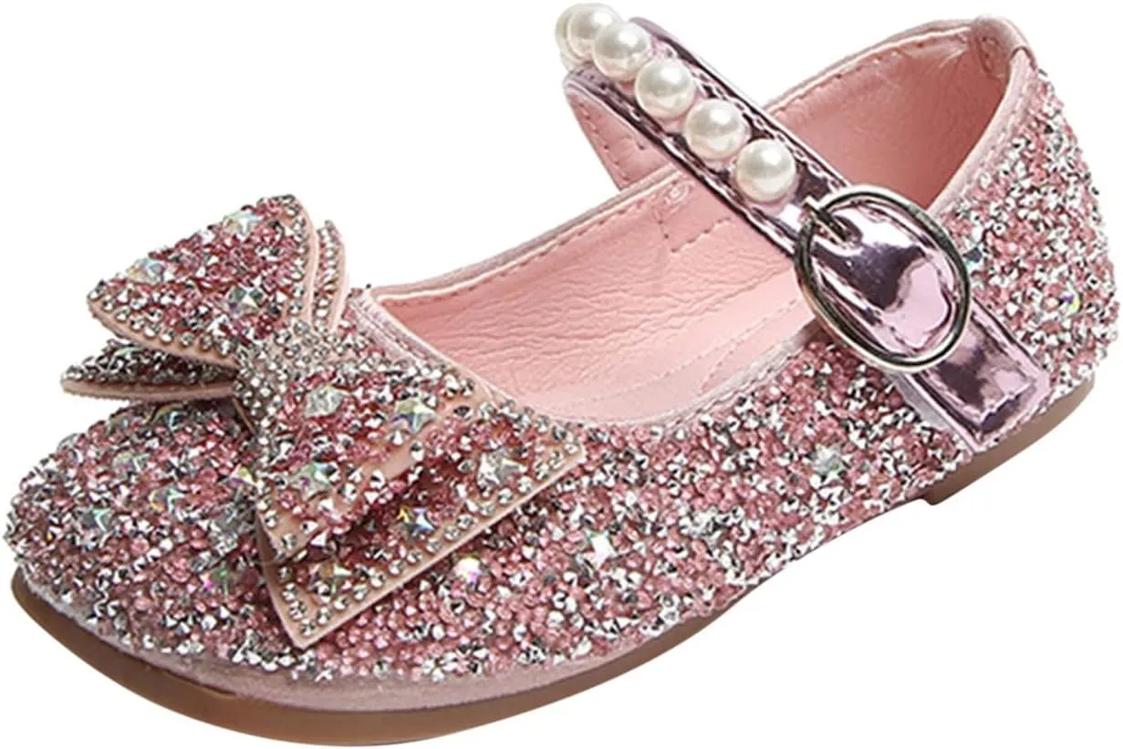 Black Shoes for Girls,Fashion Autumn Girls Casual Shoes Rhinestone Sequin Bow Buckle Dress Shoes Dance Shoes