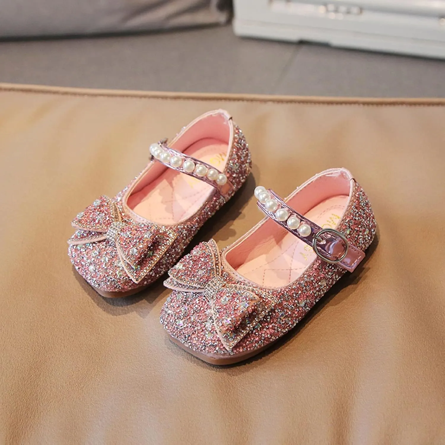 Black Shoes for Girls,Fashion Autumn Girls Casual Shoes Rhinestone Sequin Bow Buckle Dress Shoes Dance Shoes