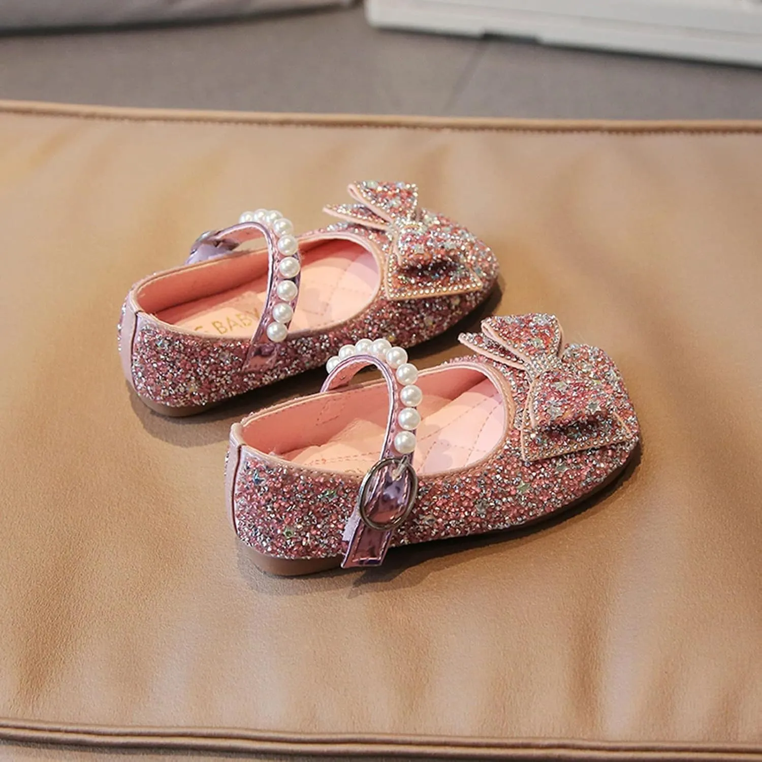 Black Shoes for Girls,Fashion Autumn Girls Casual Shoes Rhinestone Sequin Bow Buckle Dress Shoes Dance Shoes