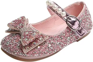 Black Shoes for Girls,Fashion Autumn Girls Casual Shoes Rhinestone Sequin Bow Buckle Dress Shoes Dance Shoes