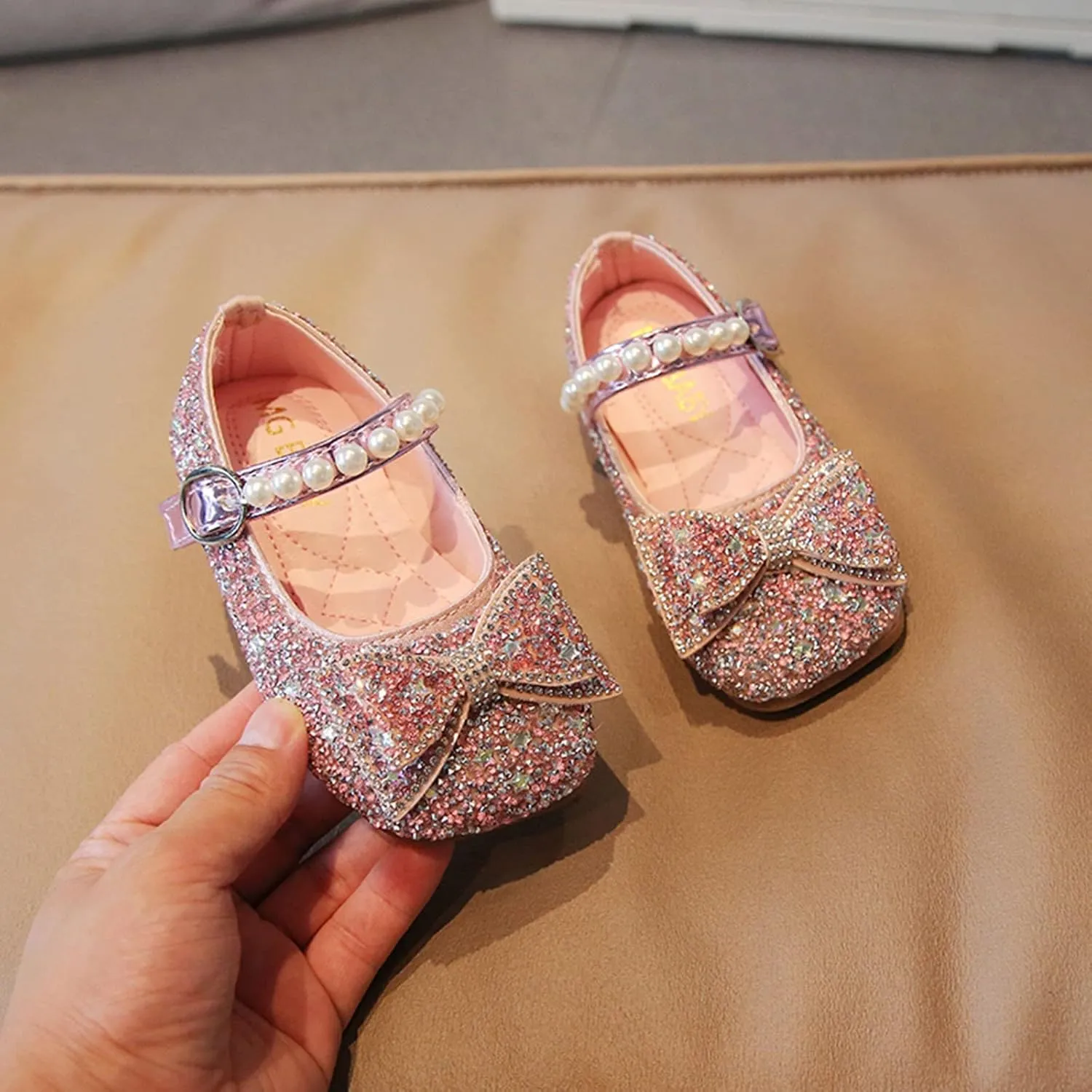 Black Shoes for Girls,Fashion Autumn Girls Casual Shoes Rhinestone Sequin Bow Buckle Dress Shoes Dance Shoes
