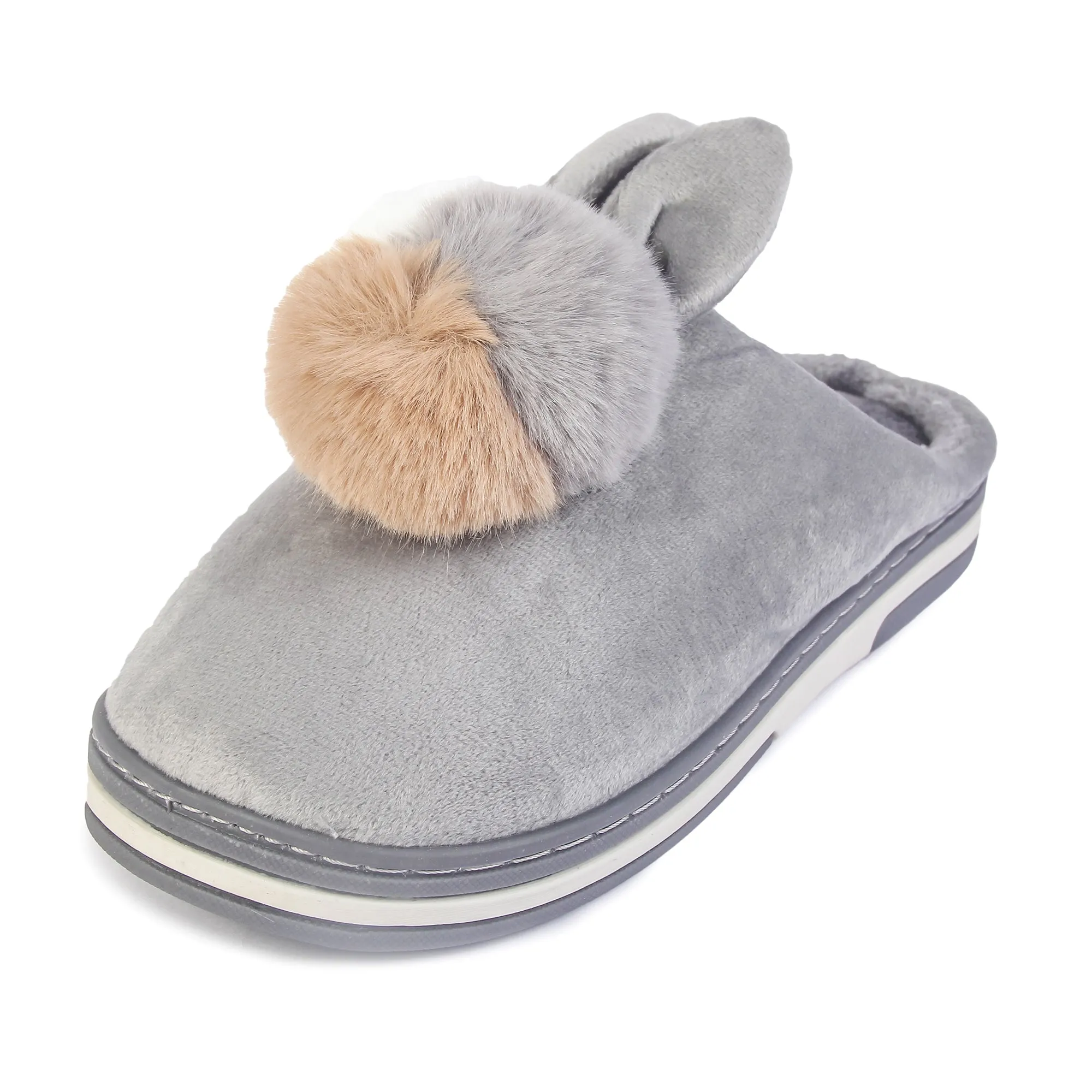 Brauch Women's Grey Furry Bunny Winter Slippers