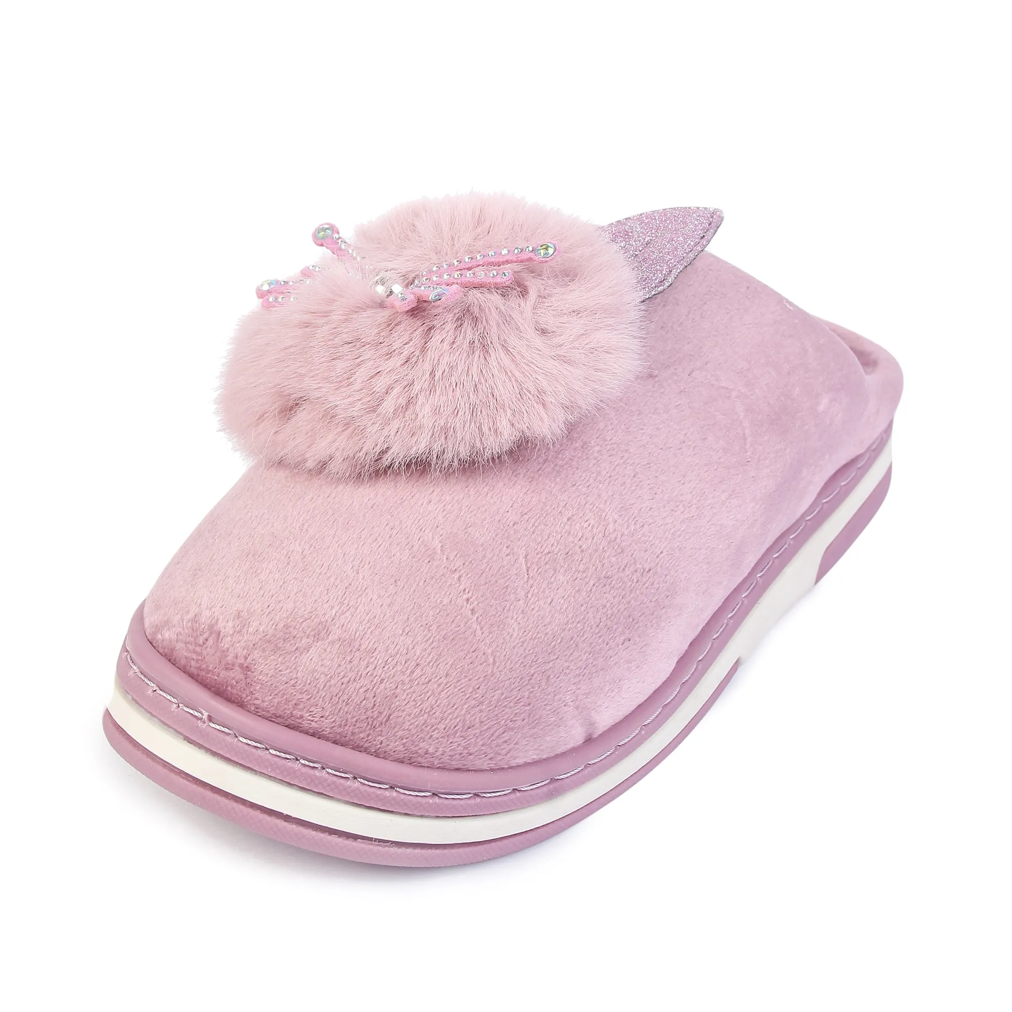 Brauch Women's Purple Glitter Kitty Winter Slippers