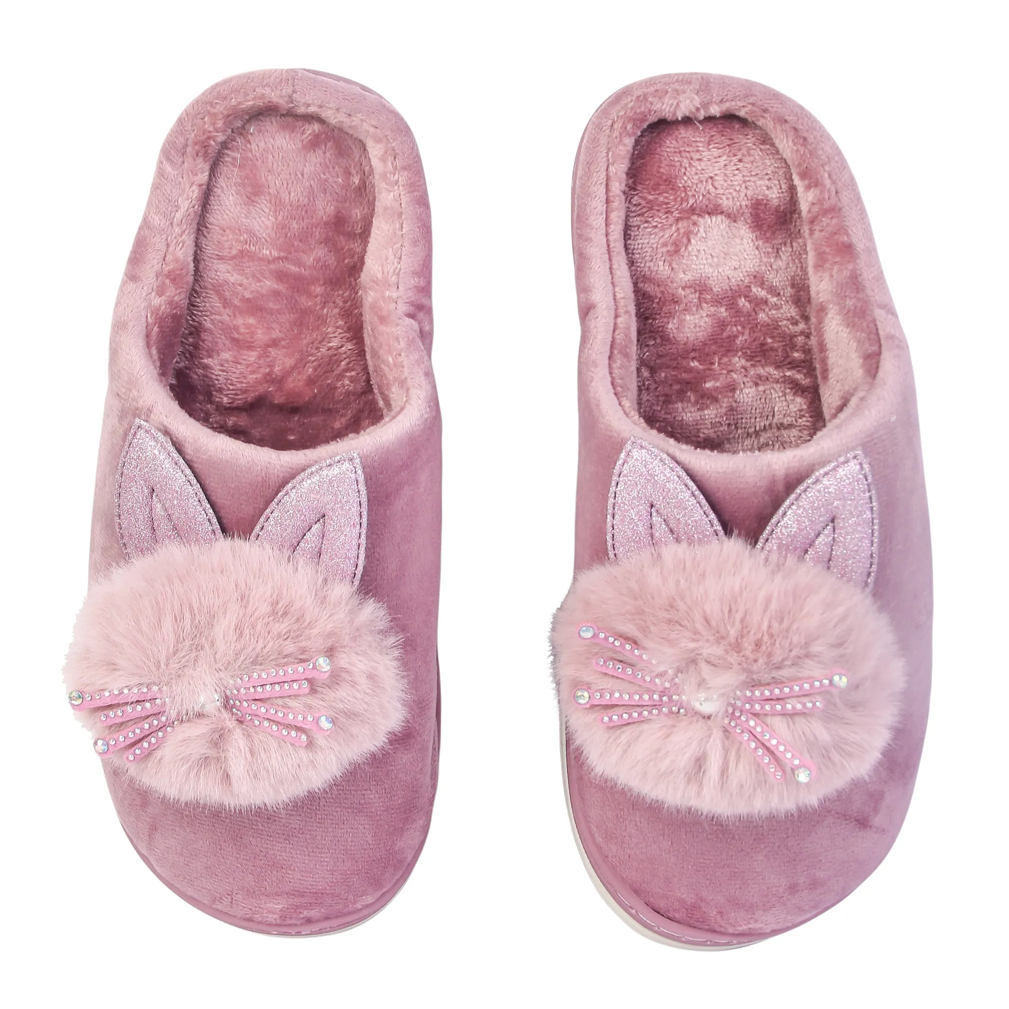 Brauch Women's Purple Glitter Kitty Winter Slippers