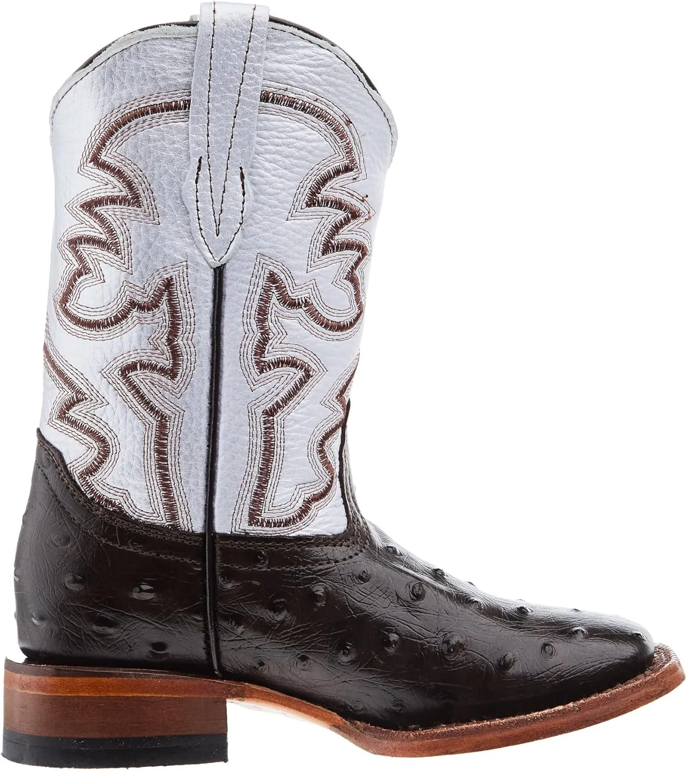Brown Ostrich Print Square Toe Boots