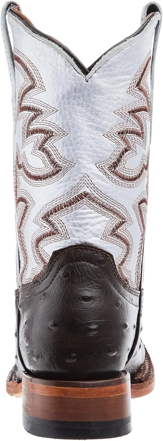 Brown Ostrich Print Square Toe Boots
