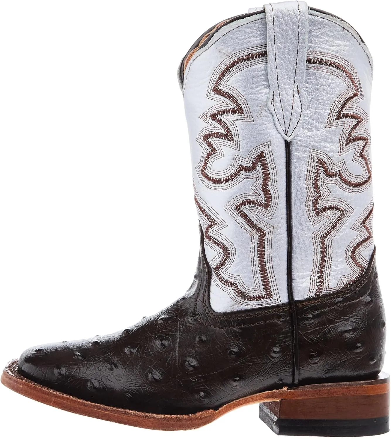 Brown Ostrich Print Square Toe Boots