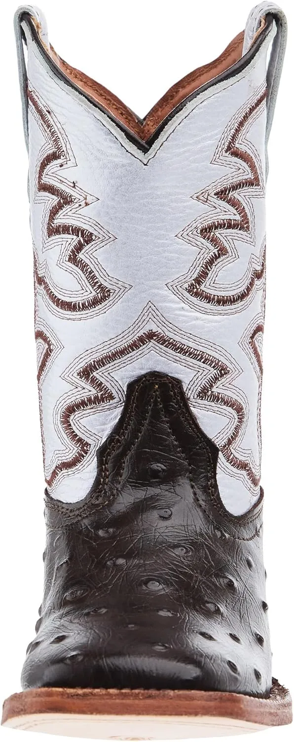 Brown Ostrich Print Square Toe Boots