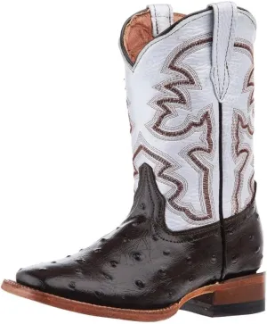 Brown Ostrich Print Square Toe Boots
