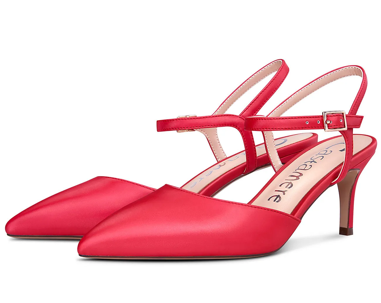 CASTAMERE Womens Slingback Kitten Heels Pumps Ankle Strap Strappy Pointy Toe 6.5CM Heel Sandals