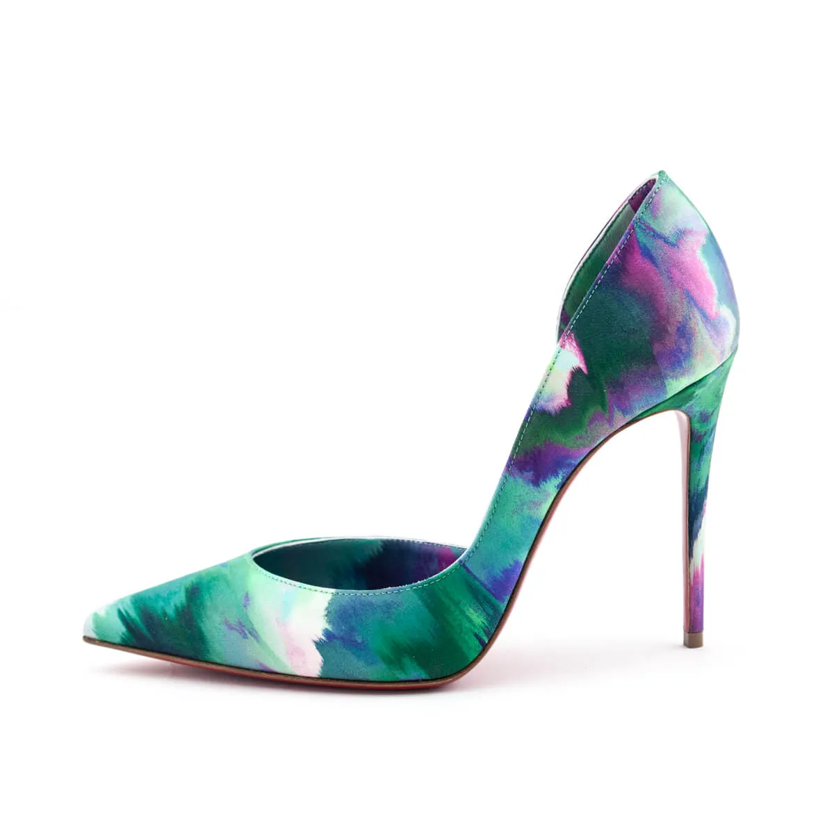Christian Louboutin Green Multicolored Silk Printed D'Orsay Pumps Size US 7 | IT 37