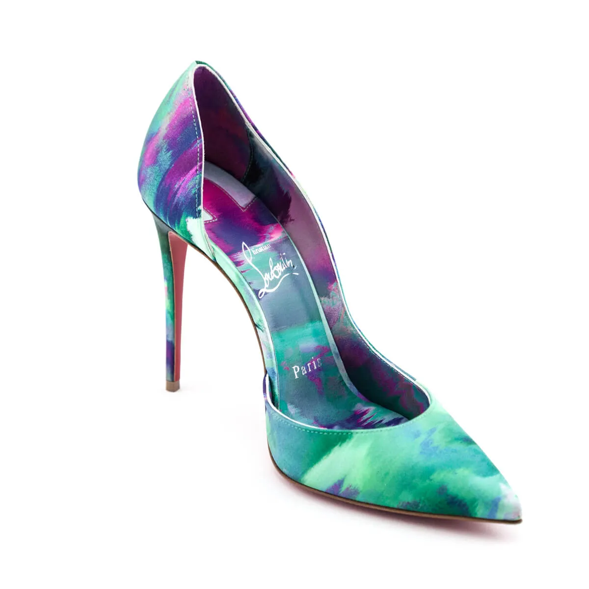 Christian Louboutin Green Multicolored Silk Printed D'Orsay Pumps Size US 7 | IT 37