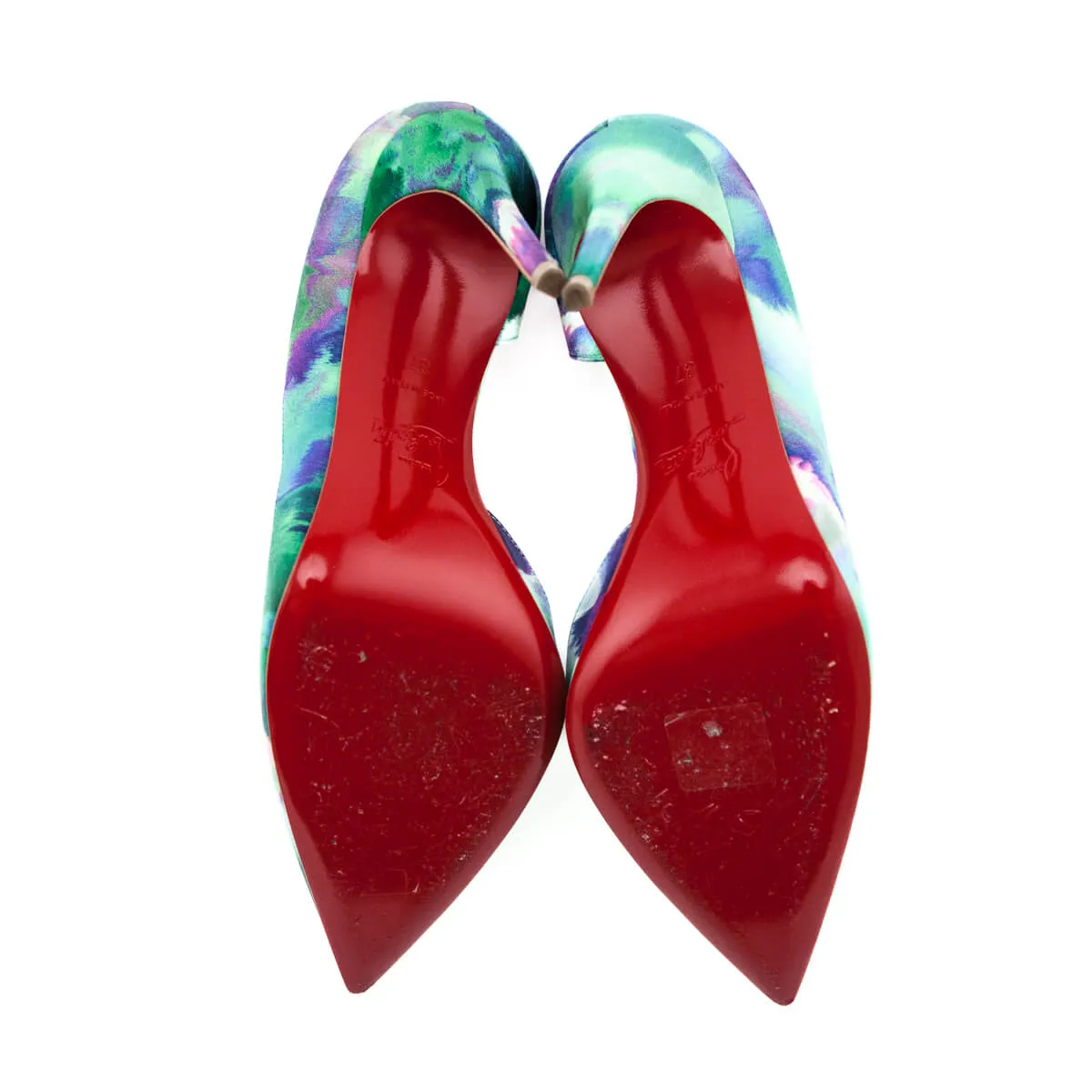 Christian Louboutin Green Multicolored Silk Printed D'Orsay Pumps Size US 7 | IT 37