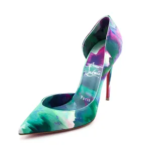 Christian Louboutin Green Multicolored Silk Printed D'Orsay Pumps Size US 7 | IT 37