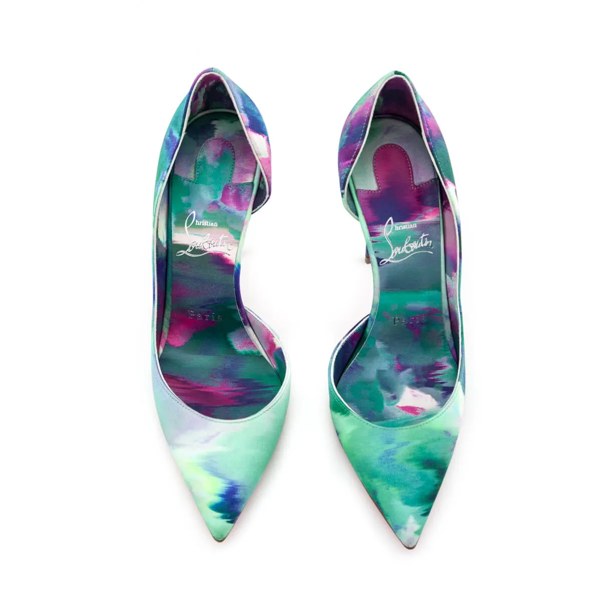 Christian Louboutin Green Multicolored Silk Printed D'Orsay Pumps Size US 7 | IT 37