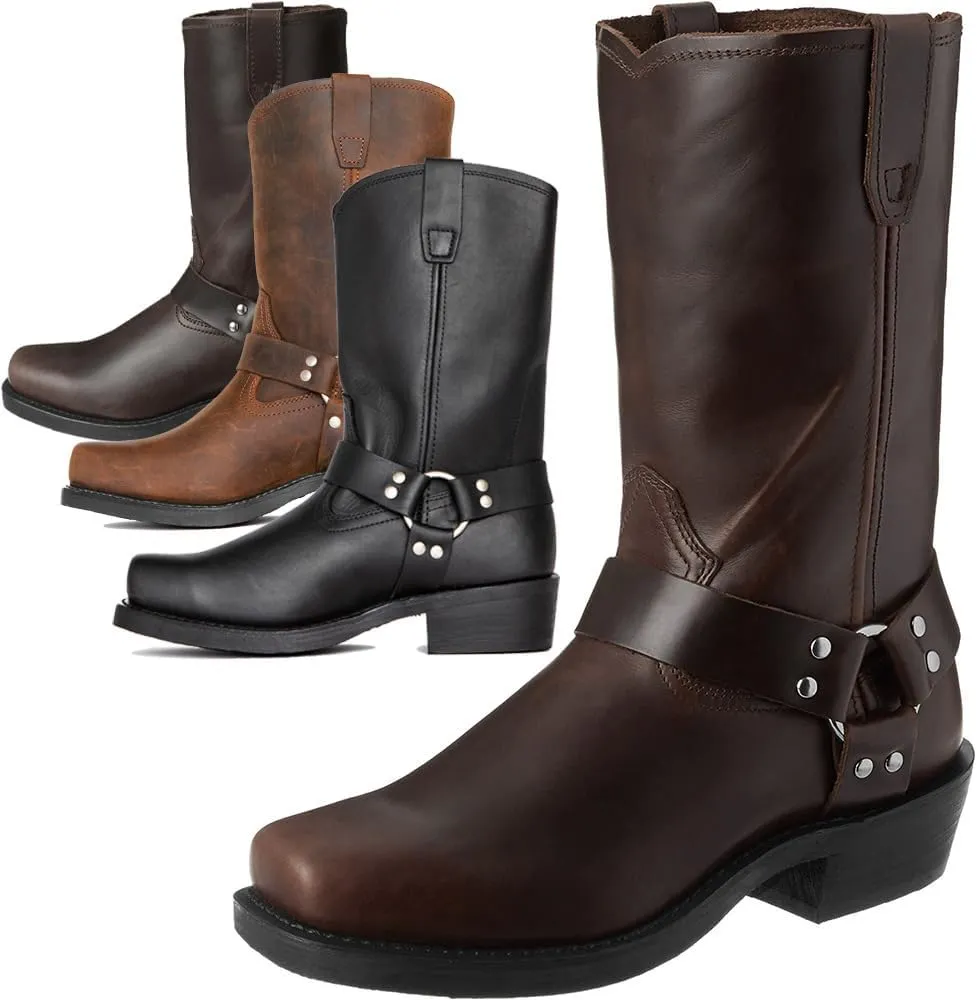 CHUUMEE Men's Classic Western Cowboy Square Toe Embroidered Cowboy Boots??Men's Square Toe Side Zip Ankle Boots