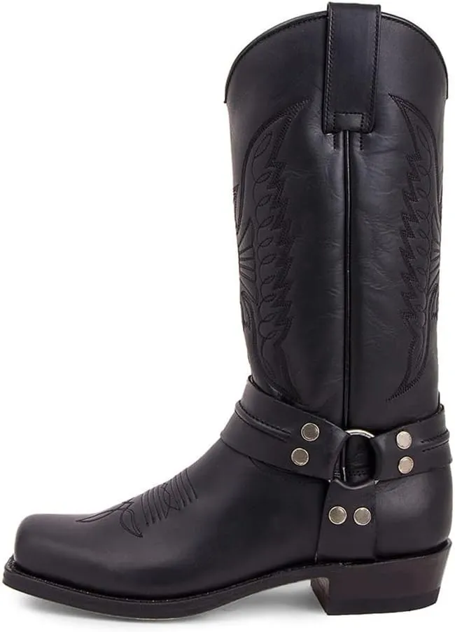 CHUUMEE Men's Classic Western Cowboy Square Toe Embroidered Cowboy Boots??Men's Square Toe Side Zip Ankle Boots