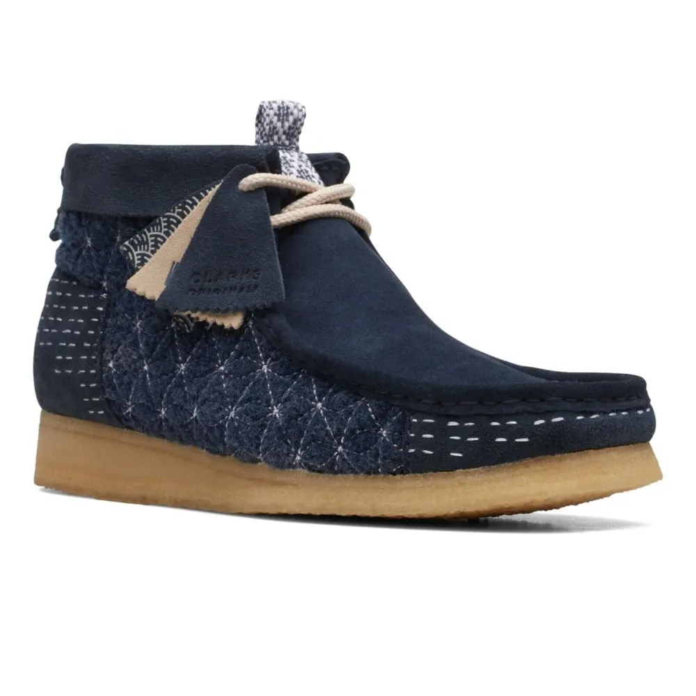 Clarks Originals Wallabee Boots Men's Sashiko Navy Blue Suede 26169152