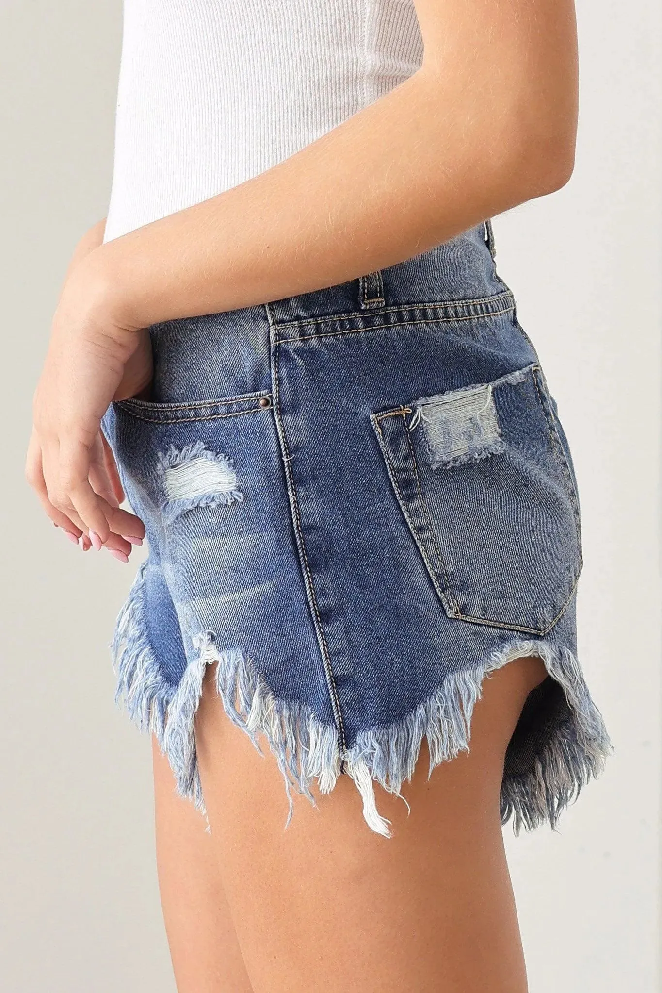 Distressed Frayed Hem Cutoff  Denim Shorts