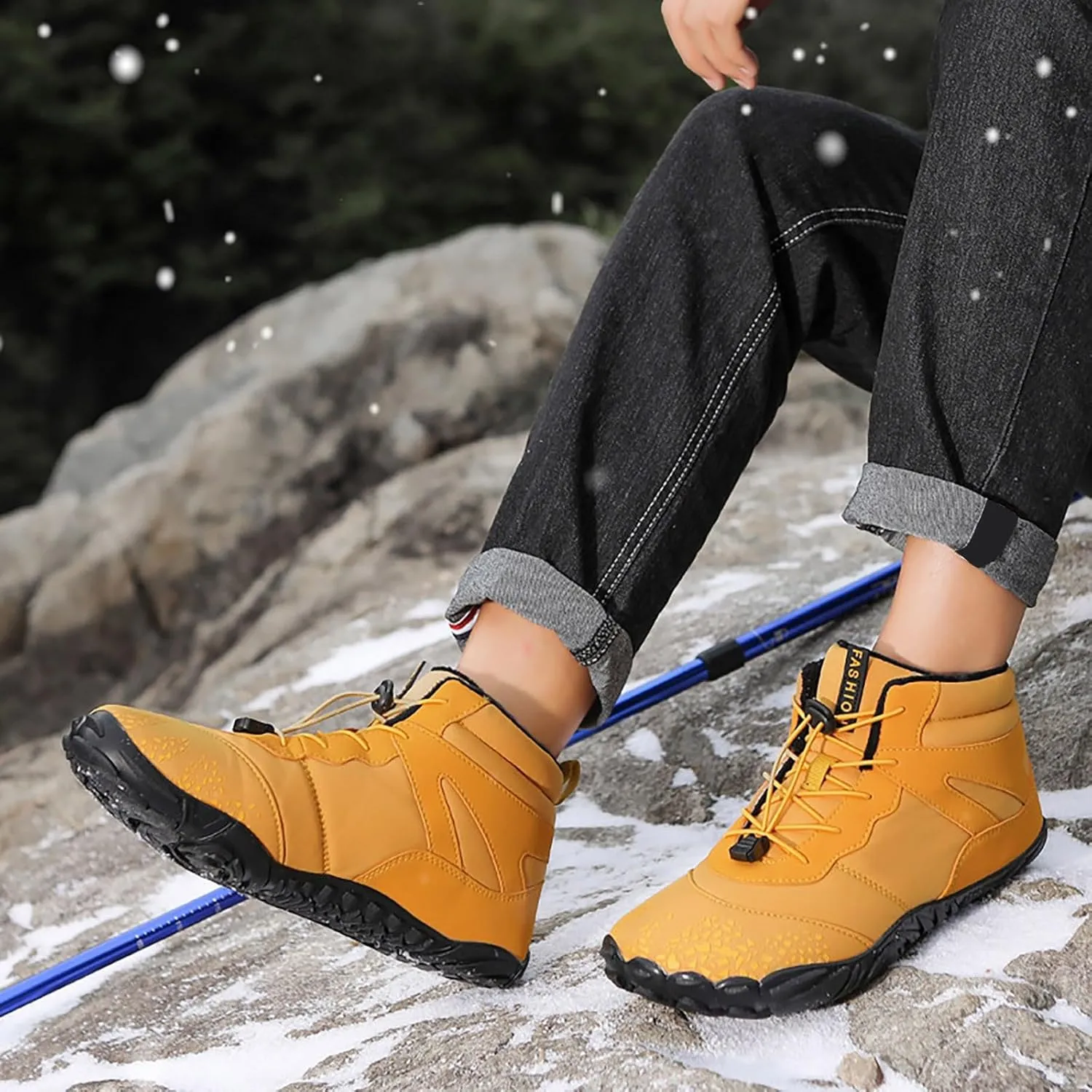 DIYCAM Women Warm Snow Boots, Soft Sole Fur Lined Waterproof Anti Klip Winter Ankle Hiking Climping Walking Booties Anti-Slip Fur Lined Ankle Booties