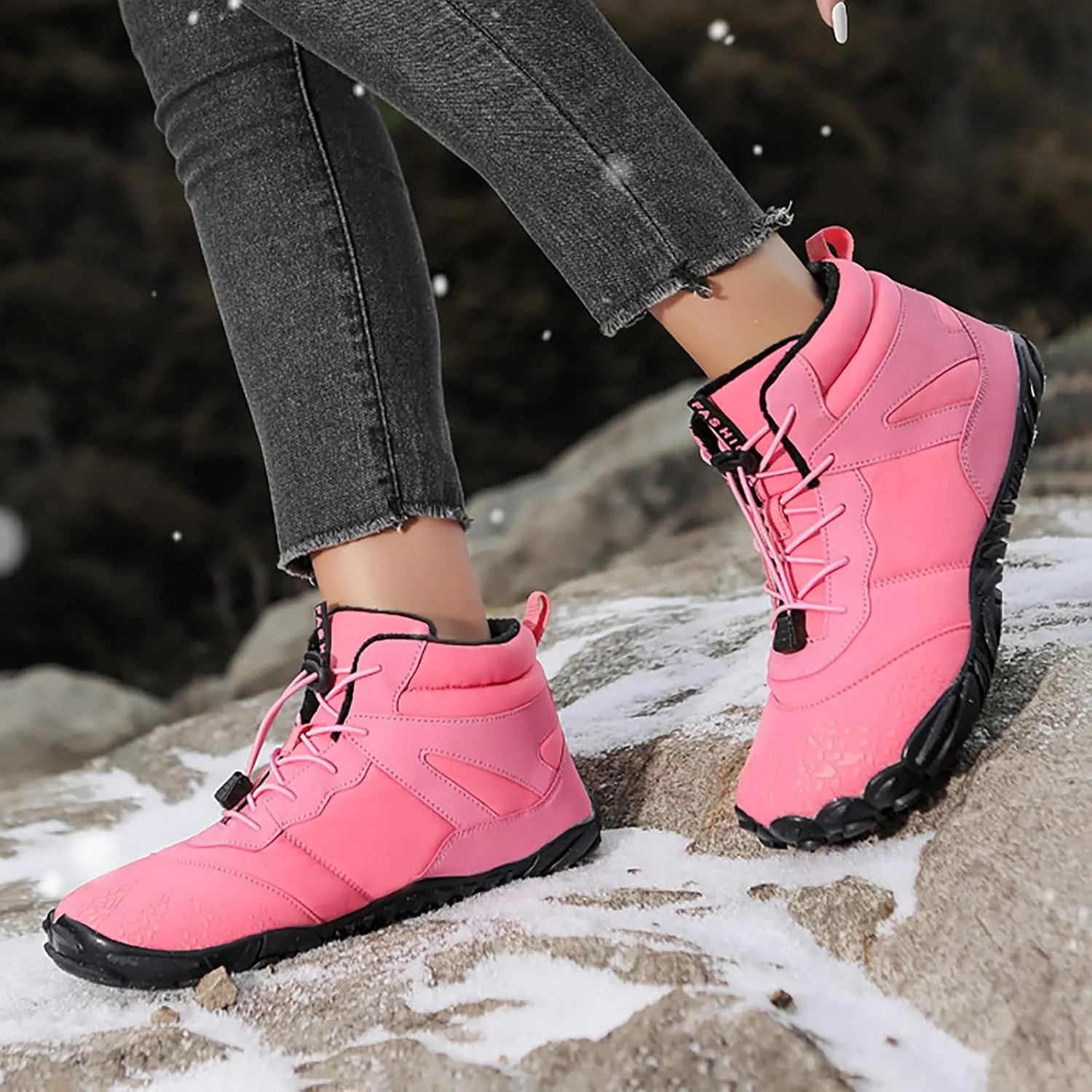 DIYCAM Women Warm Snow Boots, Soft Sole Fur Lined Waterproof Anti Klip Winter Ankle Hiking Climping Walking Booties Anti-Slip Fur Lined Ankle Booties
