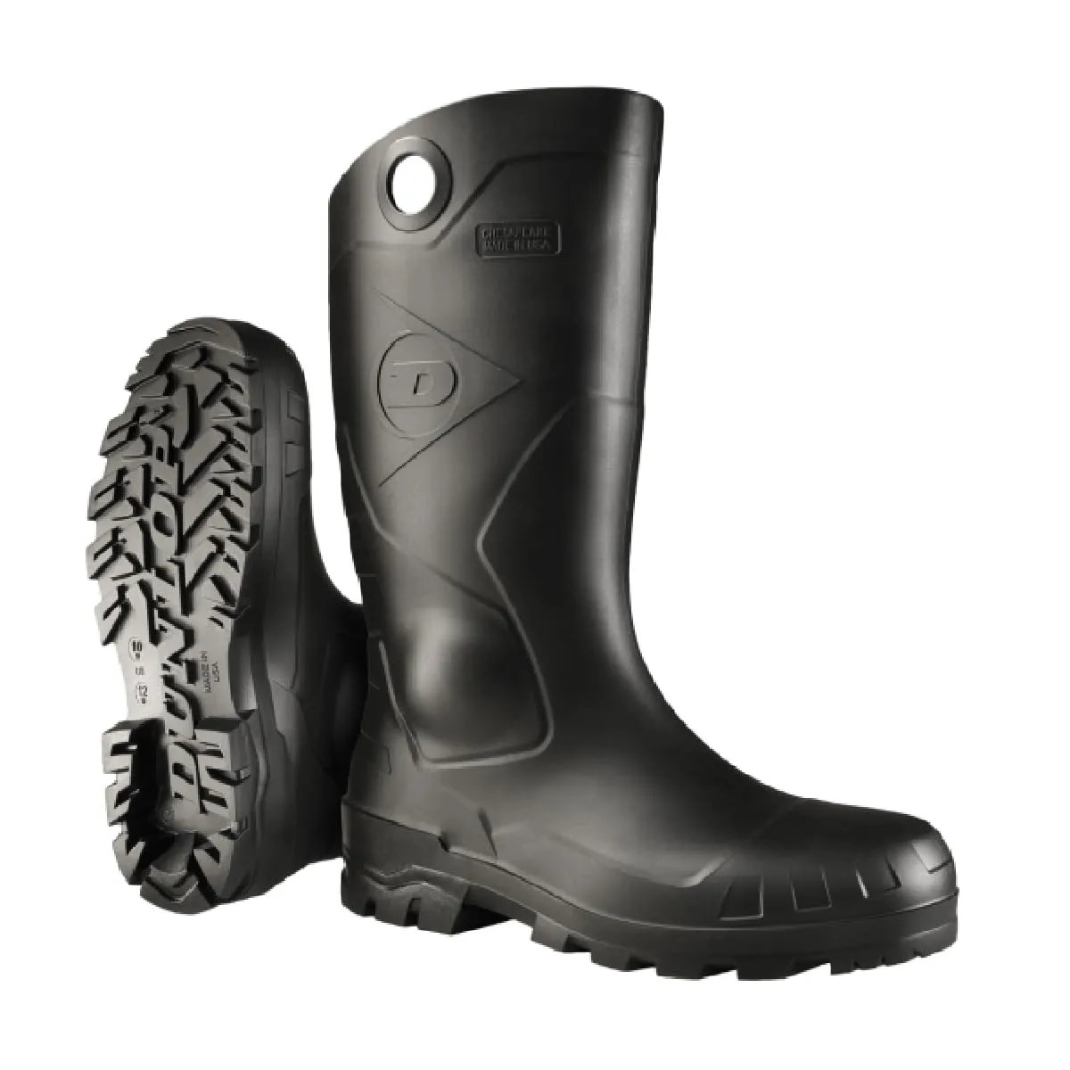 DUNLOP Protective Footwear, Chesapeake Steel Toe, 100% Waterproof, Lightweight, Industrial and Construction PVC Boots, Slip Resistant, 8677677.15, Size 15 US, Black