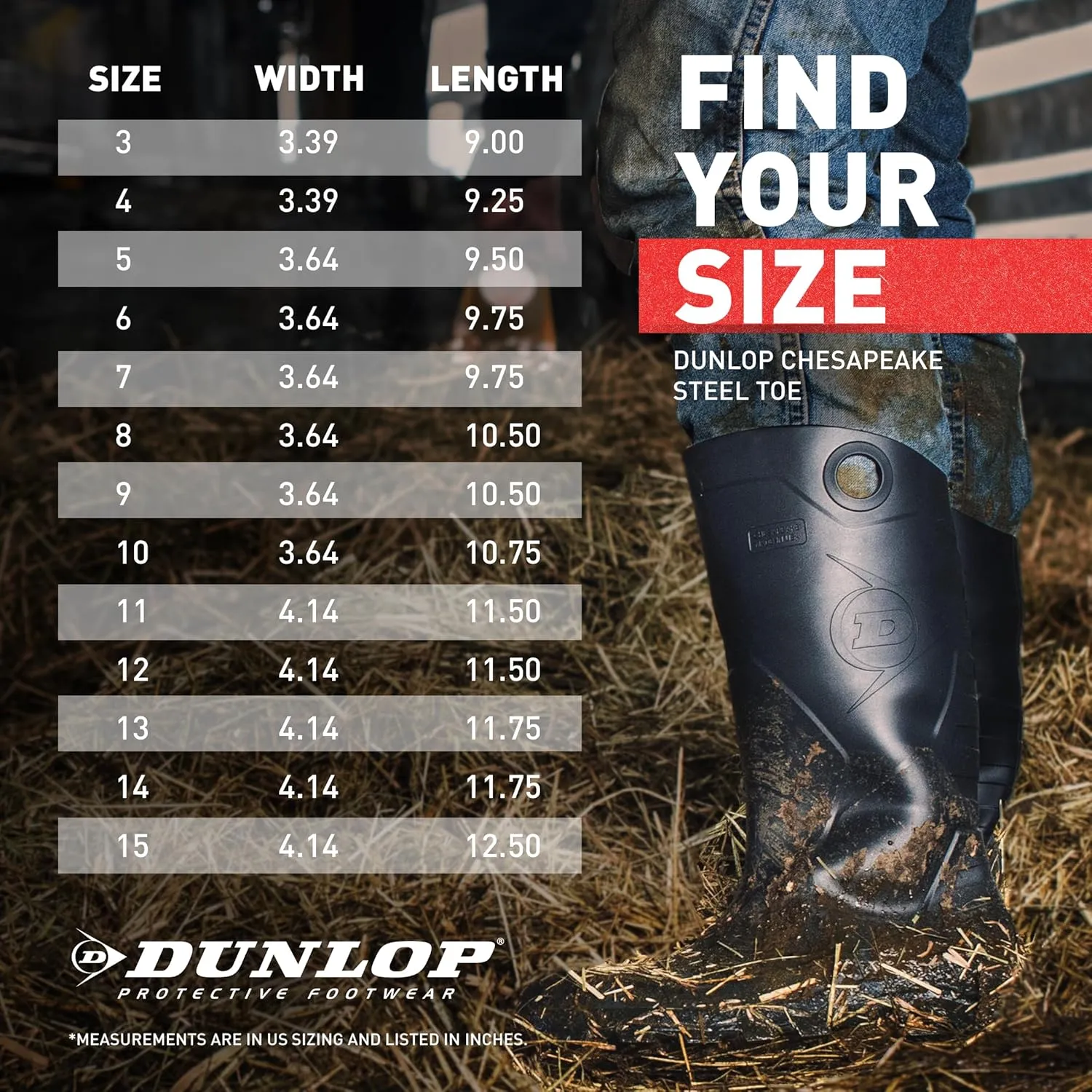 DUNLOP Protective Footwear, Chesapeake Steel Toe, 100% Waterproof, Lightweight, Industrial and Construction PVC Boots, Slip Resistant, 8677677.15, Size 15 US, Black