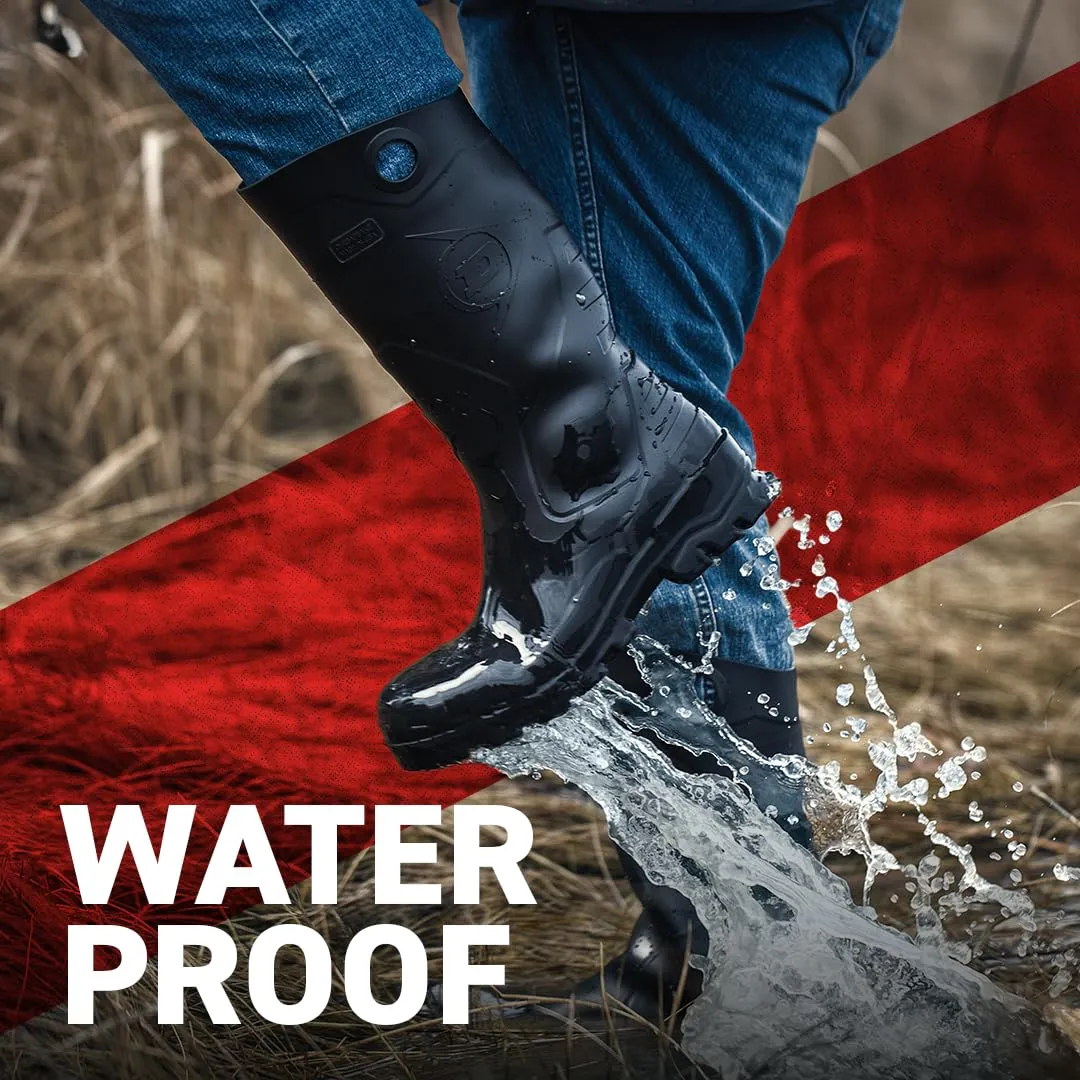 DUNLOP Protective Footwear, Chesapeake Steel Toe, 100% Waterproof, Lightweight, Industrial and Construction PVC Boots, Slip Resistant, 8677677.15, Size 15 US, Black