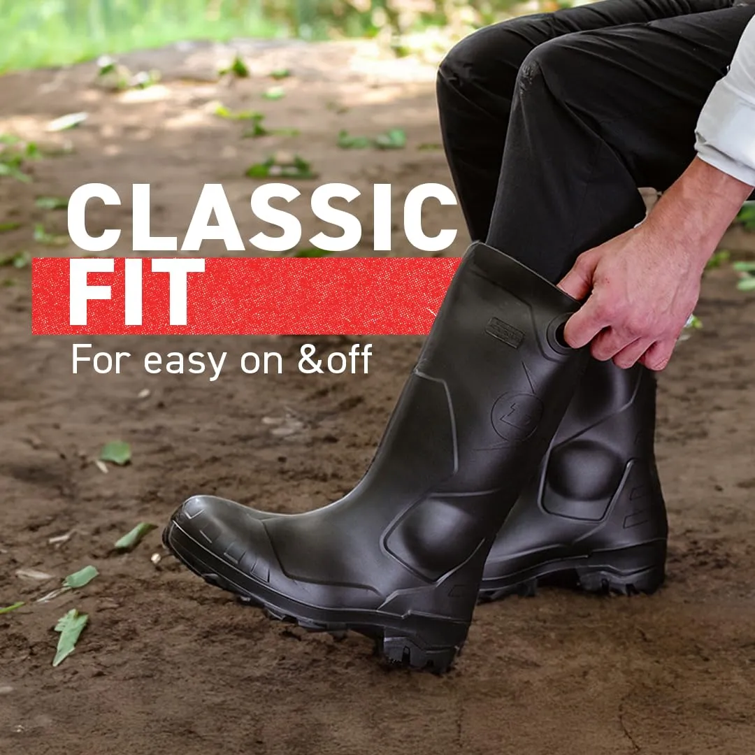 DUNLOP Protective Footwear, Chesapeake Steel Toe, 100% Waterproof, Lightweight, Industrial and Construction PVC Boots, Slip Resistant, 8677677.15, Size 15 US, Black