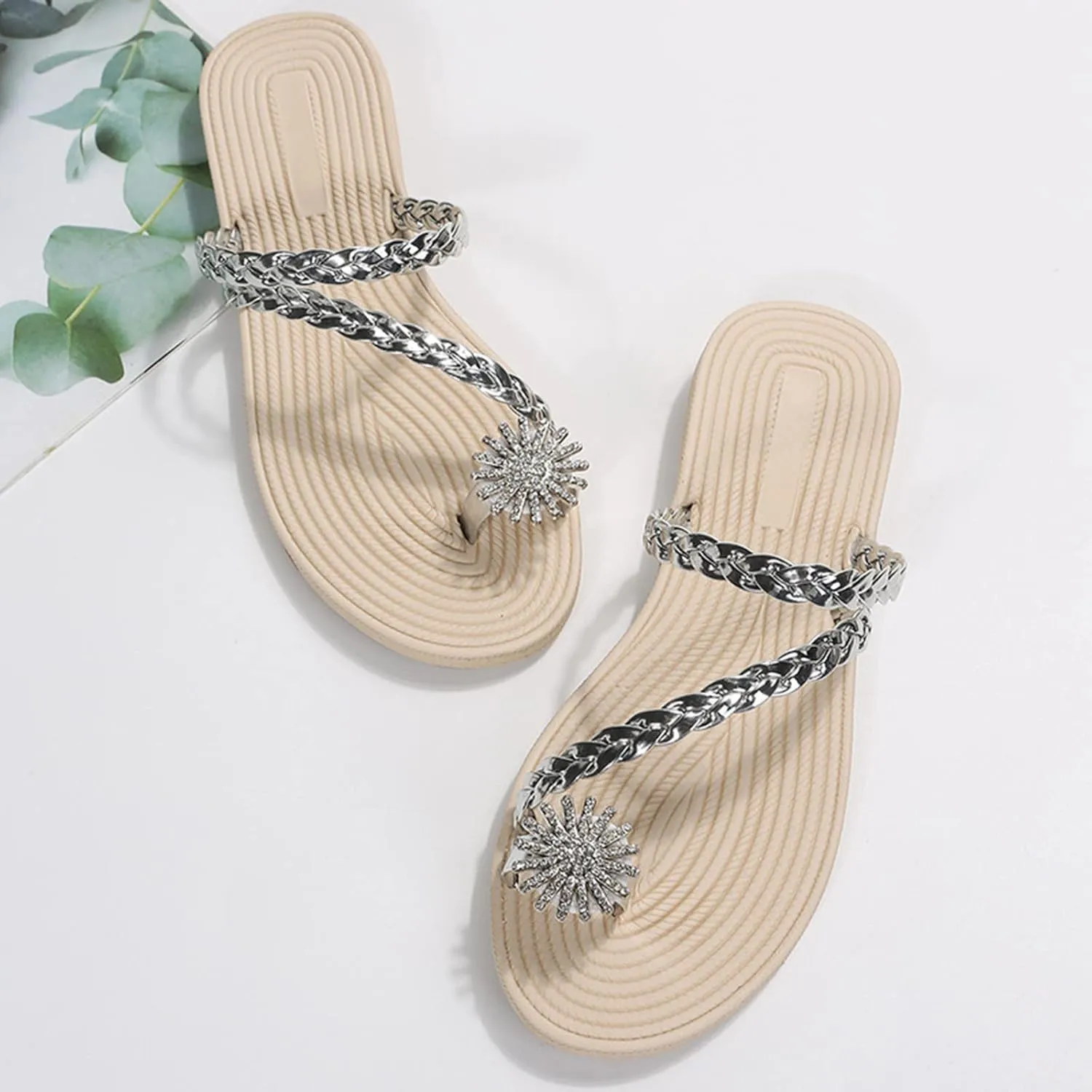 Eduavar Shoes for Women Sandals Dressy, Sandals Women Comfortable Non-Slip Sandals Ring Toe Flip Sandals Slip On Sandals