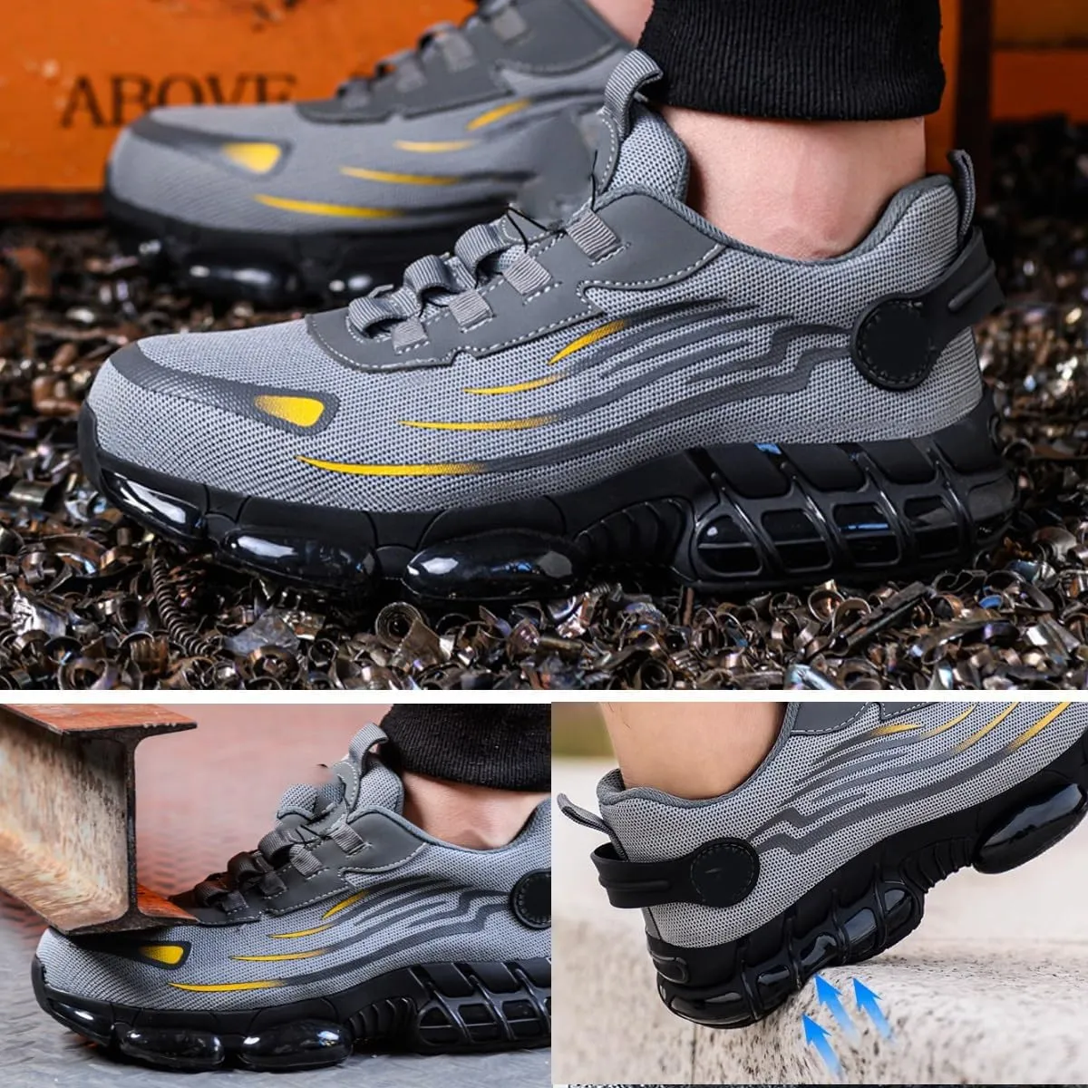 Evontura Steel Toe Shoes,Steel Toe Shoes Power Trainers,Evontura Steel Toe Boots,Men's Steel Toe Safety Work Shoes(Black,12)