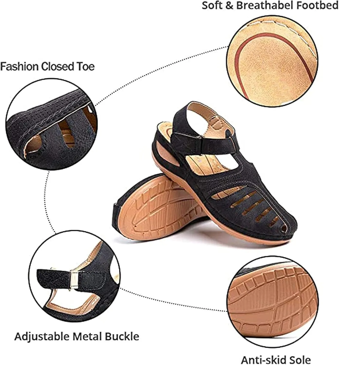 FFMA Sandals Womens Summer Closed Toe Orthopedic Wedge Sandals Hollow Platform Gladiator Sandals Dressy Summer Clearance Beach Shoes Arch Support
