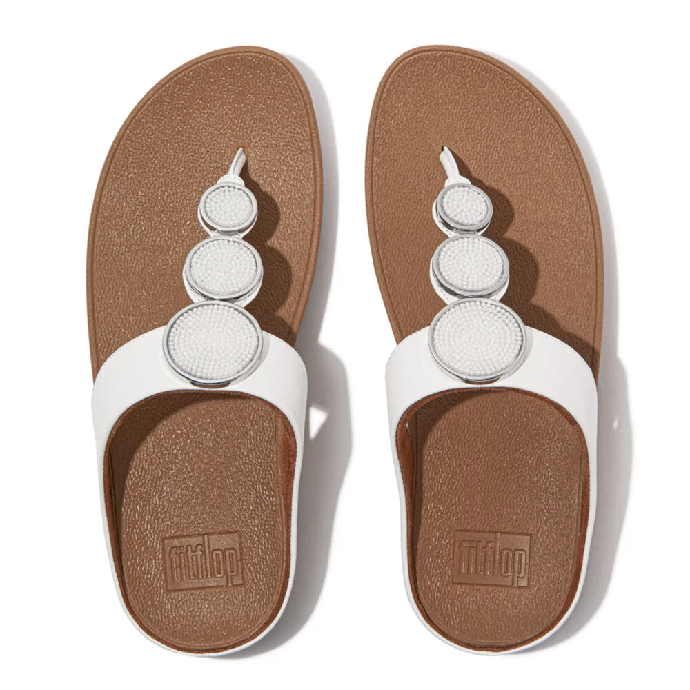 FitFlop Halo Bead Circle Leather Toe Post Sandals White