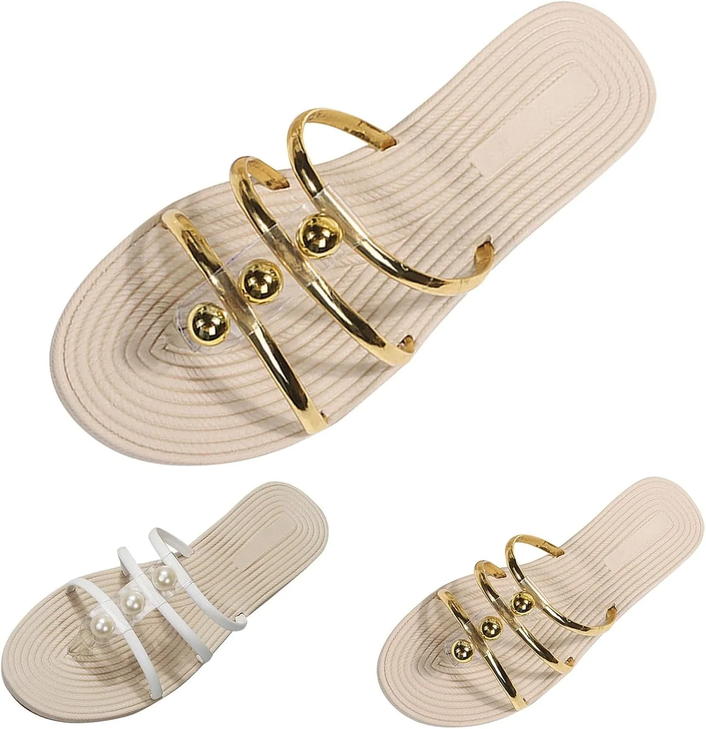 Flat Sandals for Women Dressy Comfortable Slip On Sandals Beach Sandals Non Slip Summer Flip Flops with Arch Support