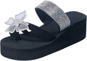Flip Flops for Women Rhinestone Bling Wedge Sandals Summer Beach Slippers Dressy Wedding Shoes Outdoor Bohemia Slippers