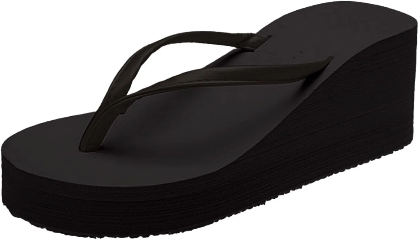 Flip Flops for Women with Arch Support Women's Fashion Slope Heel Thick Bottom Heightening Solid Color Spring And Summer Beach A Foot Stirrup Flip Flops